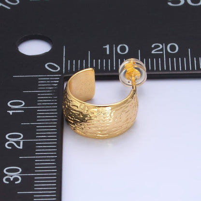 24K Gold Filled 15mm Line-Textured Wide C-Shaped Hoop Earrings in Gold &amp; Silver | AB1534 AB1548