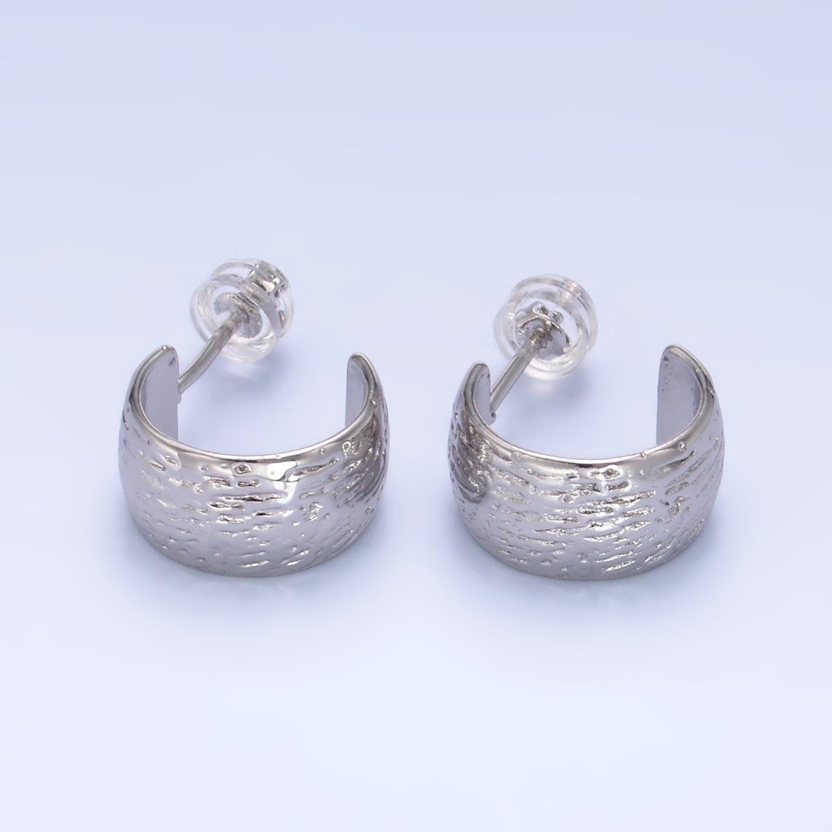 24K Gold Filled 15mm Line-Textured Wide C-Shaped Hoop Earrings in Gold &amp; Silver | AB1534 AB1548