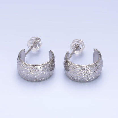 24K Gold Filled 15mm Line-Textured Wide C-Shaped Hoop Earrings in Gold &amp; Silver | AB1534 AB1548
