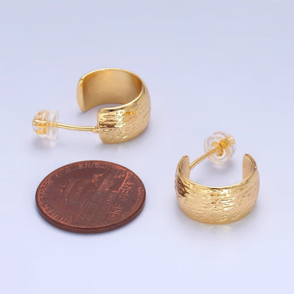 24K Gold Filled 15mm Line-Textured Wide C-Shaped Hoop Earrings in Gold &amp; Silver | AB1534 AB1548