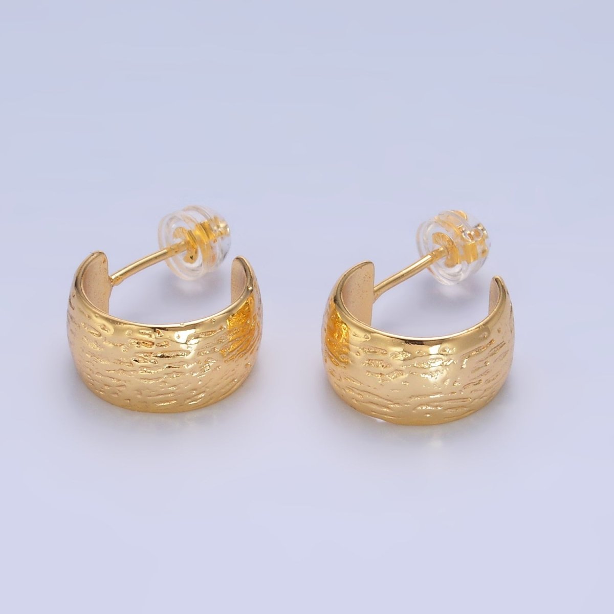 24K Gold Filled 15mm Line-Textured Wide C-Shaped Hoop Earrings in Gold &amp; Silver | AB1534 AB1548