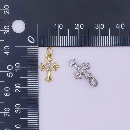 24K Gold Filled 15mm Marquise CZ Centerpoint Holy Heart Cross Charm in Gold &amp; Silver | AF493