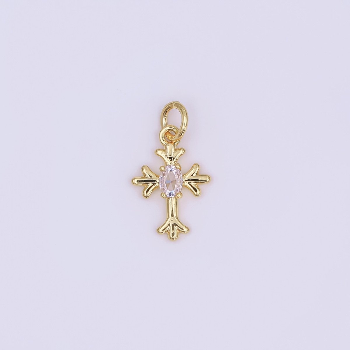 24K Gold Filled 15mm Marquise CZ Centerpoint Holy Heart Cross Charm in Gold &amp; Silver | AF493