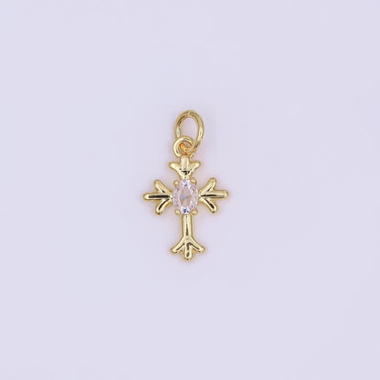 24K Gold Filled 15mm Marquise CZ Centerpoint Holy Heart Cross Charm in Gold &amp; Silver | AF493