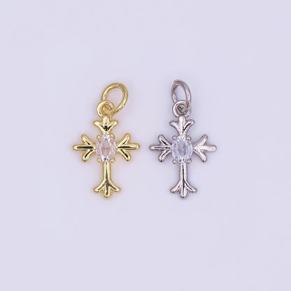 24K Gold Filled 15mm Marquise CZ Centerpoint Holy Heart Cross Charm in Gold &amp; Silver | AF493