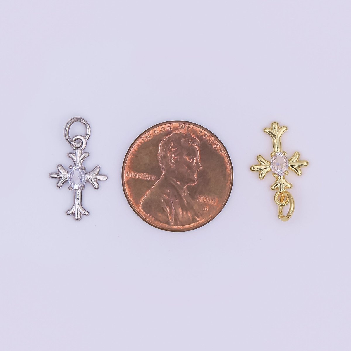 24K Gold Filled 15mm Marquise CZ Centerpoint Holy Heart Cross Charm in Gold &amp; Silver | AF493