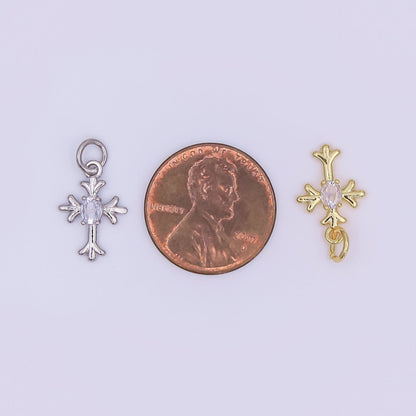 24K Gold Filled 15mm Marquise CZ Centerpoint Holy Heart Cross Charm in Gold &amp; Silver | AF493