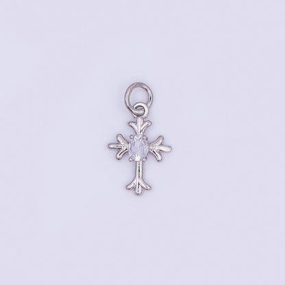 24K Gold Filled 15mm Marquise CZ Centerpoint Holy Heart Cross Charm in Gold &amp; Silver | AF493