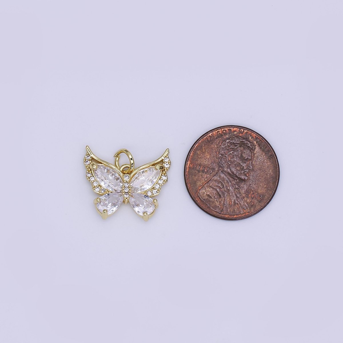 24K Gold Filled 15mm Marquise CZ Mariposa Elegant Butterfly Animals Charm | AJ-363