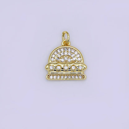 24K Gold Filled 15mm Micro Paved CZ Cheese Burger Charm | AJ319