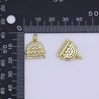 24K Gold Filled 15mm Micro Paved CZ Cheese Burger Charm | AJ319
