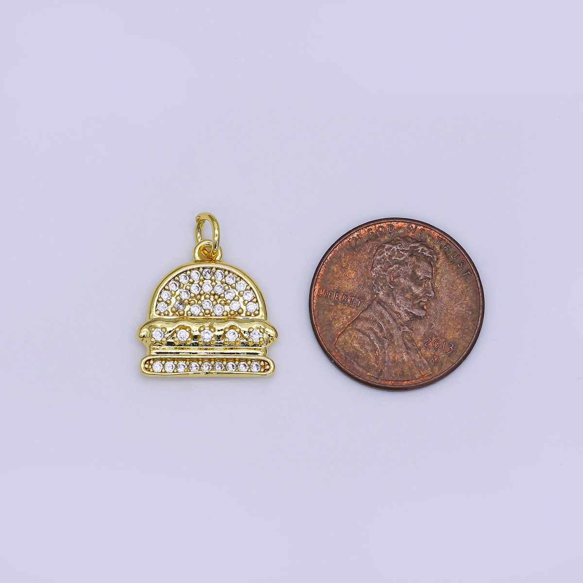 24K Gold Filled 15mm Micro Paved CZ Cheese Burger Charm | AJ319