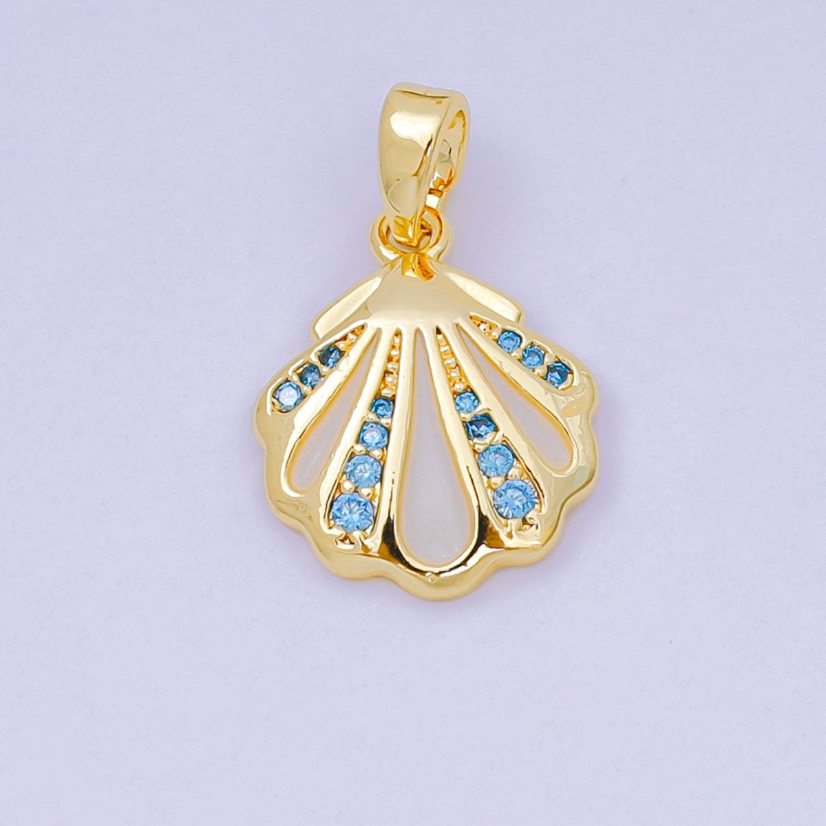 24K Gold Filled 15mm Sky Blue Micro Paved CZ Clam Shell Dainty Charm in Gold &amp; Silver | AA-1577