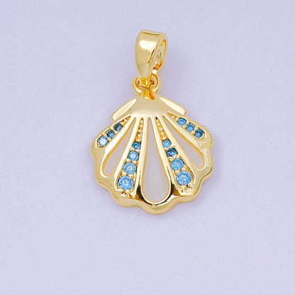 24K Gold Filled 15mm Sky Blue Micro Paved CZ Clam Shell Dainty Charm in Gold &amp; Silver | AA-1577