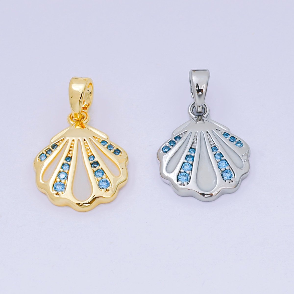 24K Gold Filled 15mm Sky Blue Micro Paved CZ Clam Shell Dainty Charm in Gold &amp; Silver | AA-1577