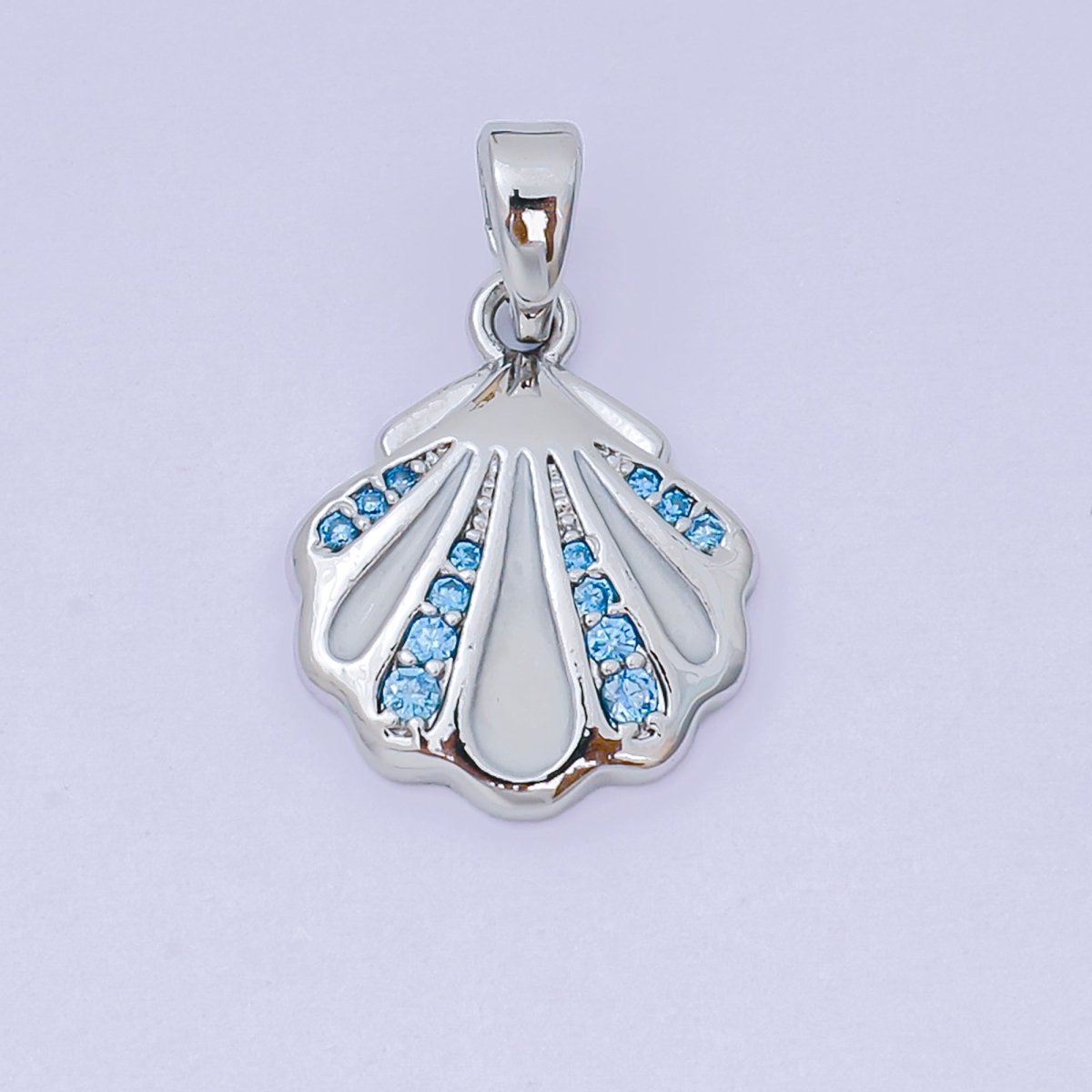 24K Gold Filled 15mm Sky Blue Micro Paved CZ Clam Shell Dainty Charm in Gold &amp; Silver | AA-1577