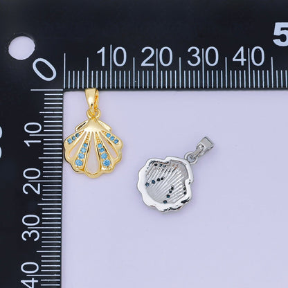 24K Gold Filled 15mm Sky Blue Micro Paved CZ Clam Shell Dainty Charm in Gold &amp; Silver | AA-1577