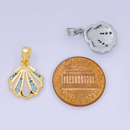 24K Gold Filled 15mm Sky Blue Micro Paved CZ Clam Shell Dainty Charm in Gold &amp; Silver | AA-1577