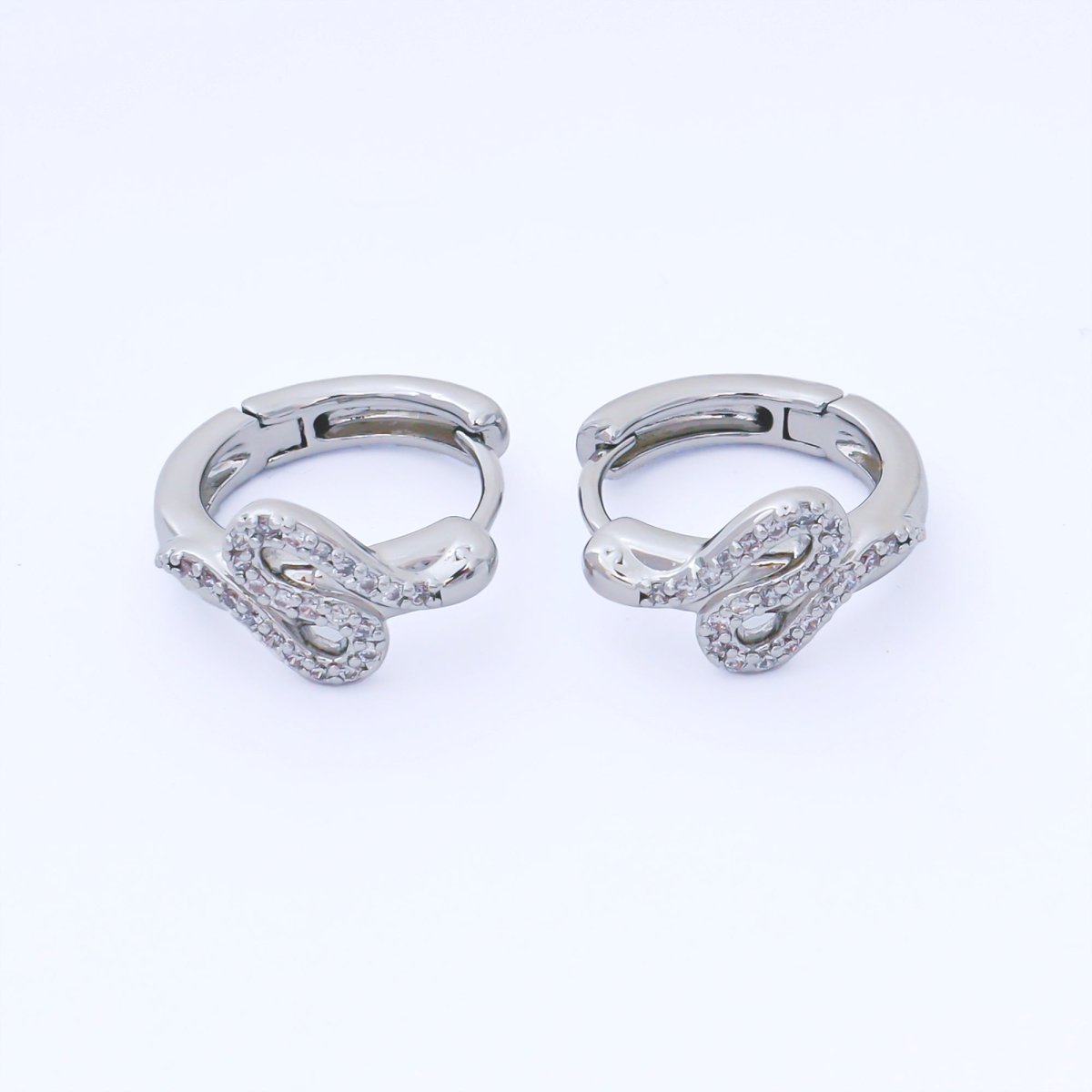 24K Gold Filled 15mm Micro Paved CZ Curved Snake Huggie Earrings in Silver &amp; Huggie | AB1619 AB1620