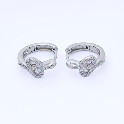 24K Gold Filled 15mm Micro Paved CZ Curved Snake Huggie Earrings in Silver &amp; Huggie | AB1619 AB1620