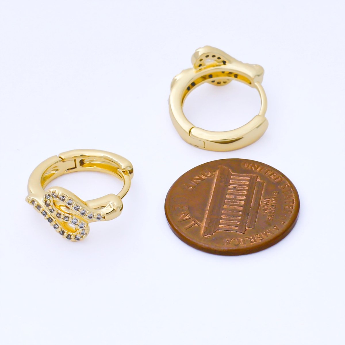 24K Gold Filled 15mm Micro Paved CZ Curved Snake Huggie Earrings in Silver &amp; Huggie | AB1619 AB1620