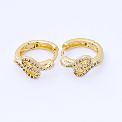 24K Gold Filled 15mm Micro Paved CZ Curved Snake Huggie Earrings in Silver &amp; Huggie | AB1619 AB1620