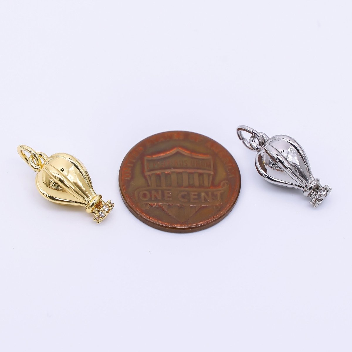24K Gold Filled Micro Paved CZ Hot Air Balloon Charm in Gold &amp; Silver | M748