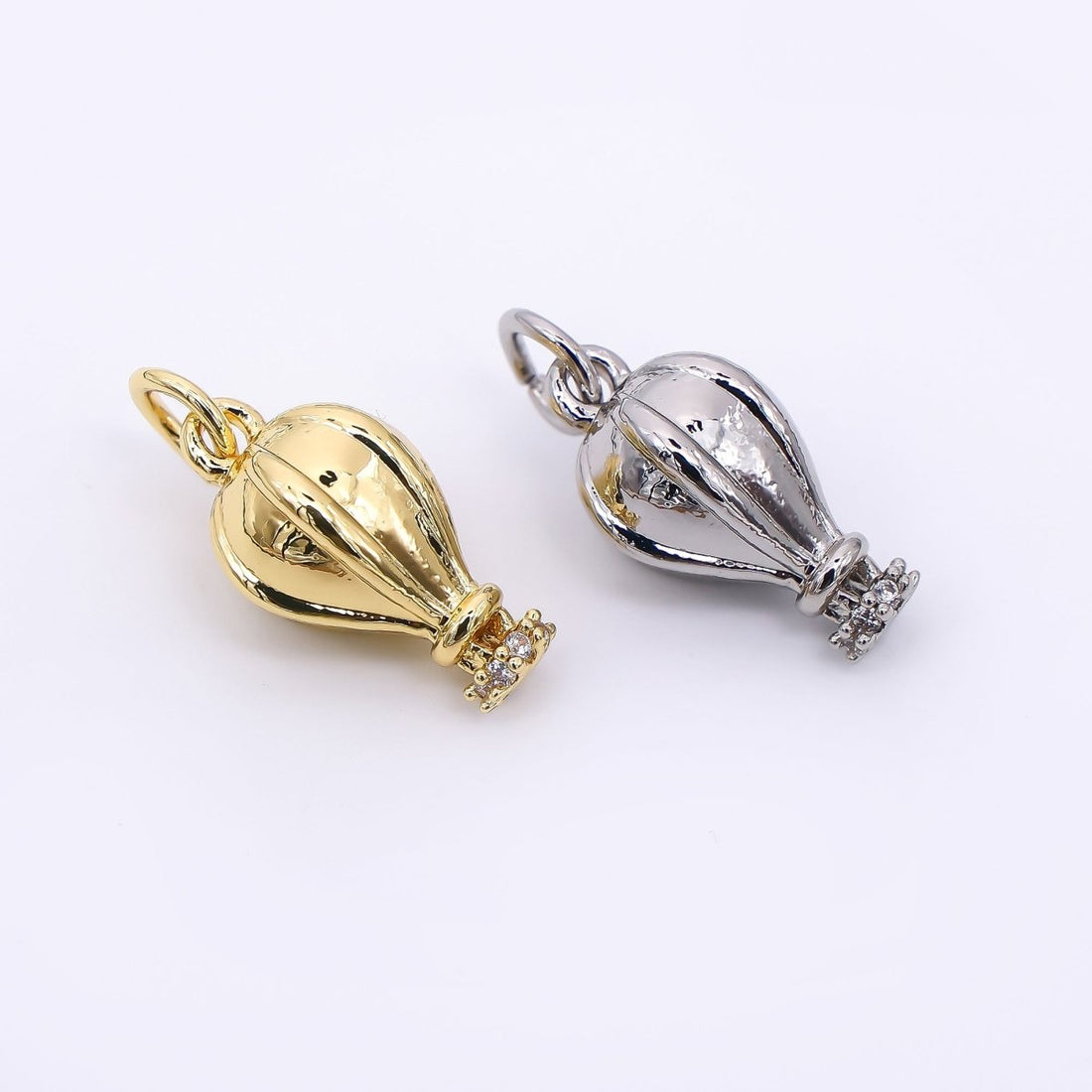 24K Gold Filled Micro Paved CZ Hot Air Balloon Charm in Gold &amp; Silver | M748