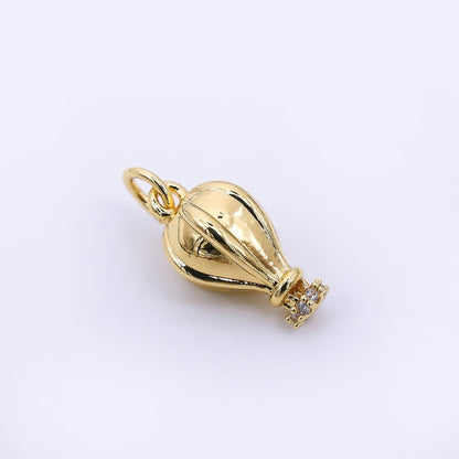 24K Gold Filled Micro Paved CZ Hot Air Balloon Charm in Gold &amp; Silver | M748