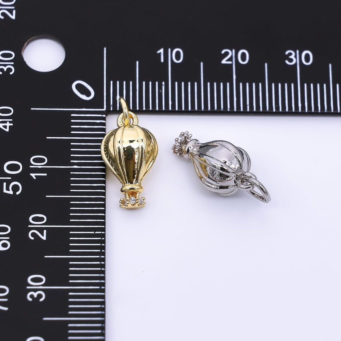 24K Gold Filled Micro Paved CZ Hot Air Balloon Charm in Gold &amp; Silver | M748