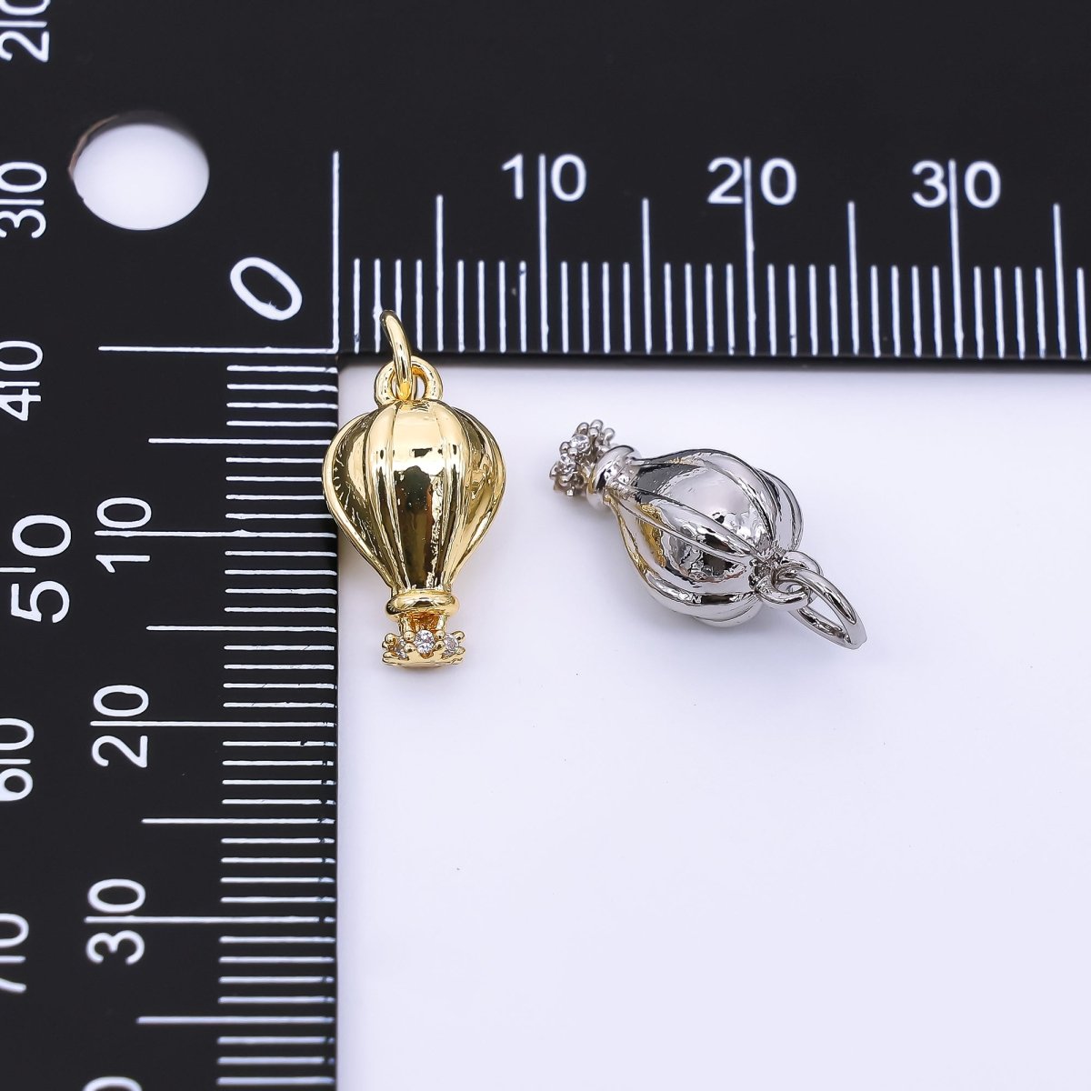 24K Gold Filled Micro Paved CZ Hot Air Balloon Charm in Gold &amp; Silver | M748