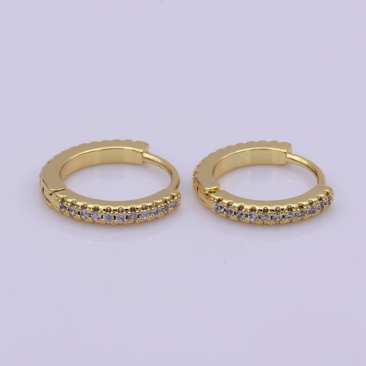24K Gold Filled 15mm Micro Paved CZ Huggie Earrings in Gold &amp; Silver | AB1186
