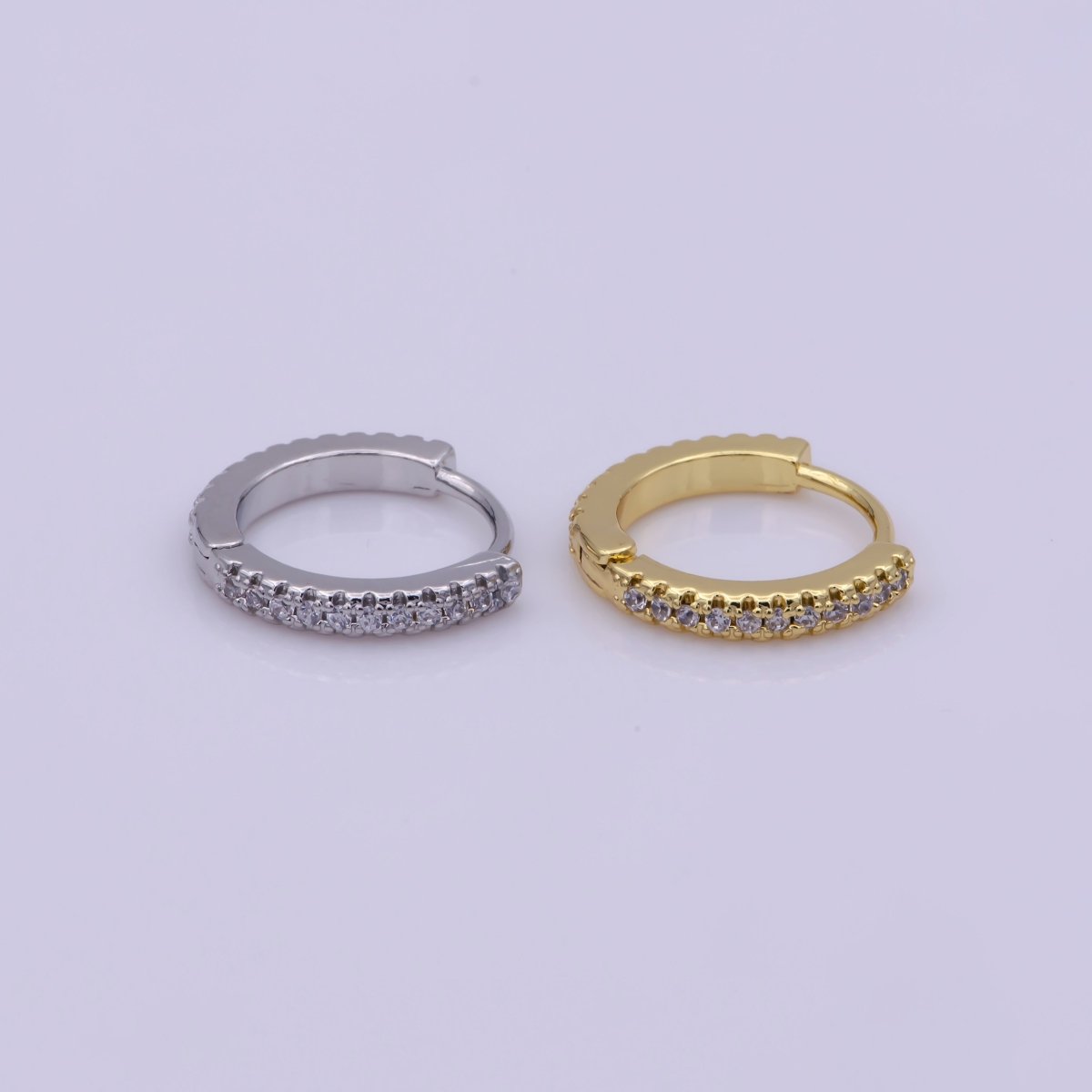 24K Gold Filled 15mm Micro Paved CZ Huggie Earrings in Gold &amp; Silver | AB1186
