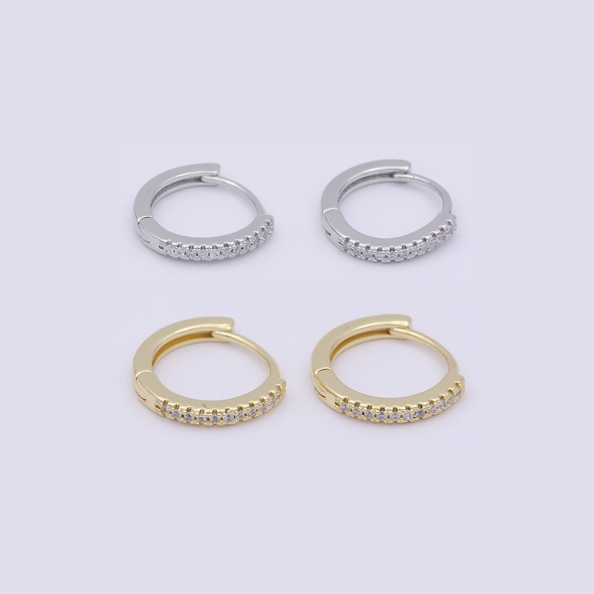 24K Gold Filled 15mm Micro Paved CZ Huggie Earrings in Gold &amp; Silver | AB1203