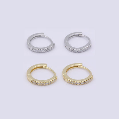 24K Gold Filled 15mm Micro Paved CZ Huggie Earrings in Gold &amp; Silver | AB1203