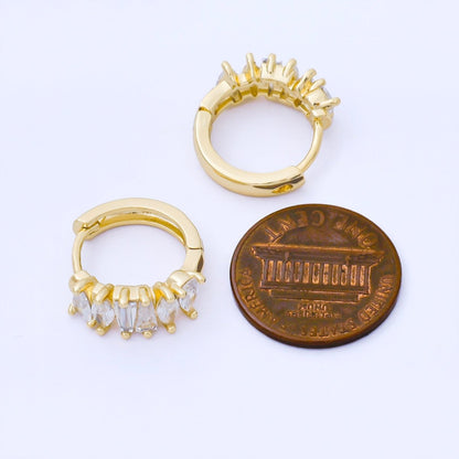 24K Gold Filled 15mm Mixed-Cut Baguette Teardrop Marquise CZ Cluster Huggie Earrings | AB1626