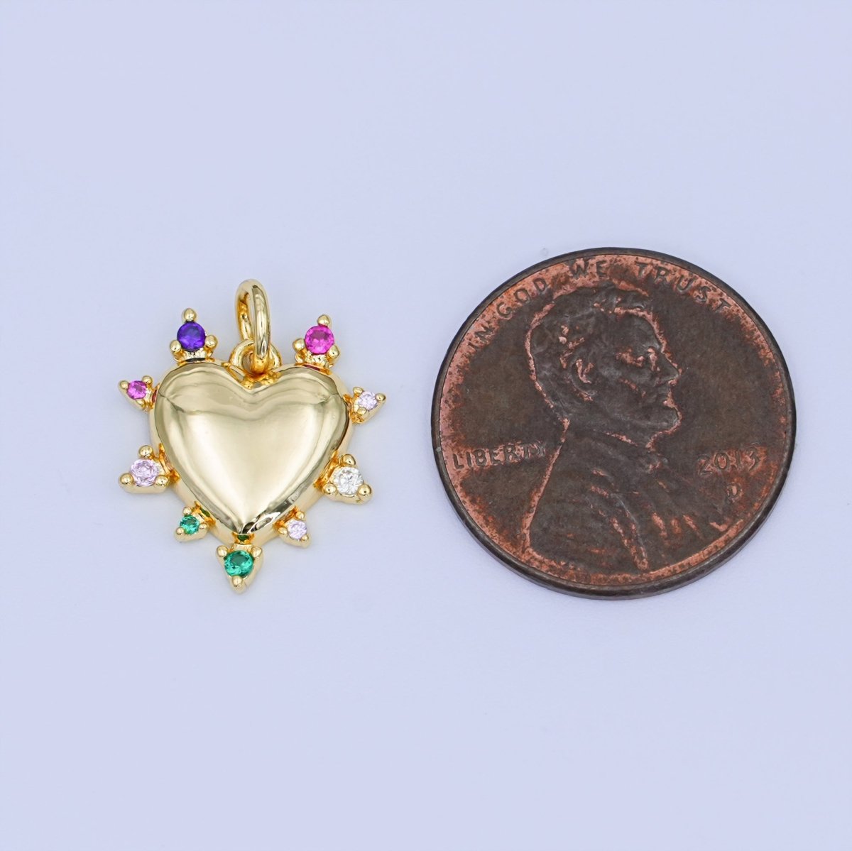 24K Gold Filled 15mm Multicolor CZ Outline Heart Charm | N712