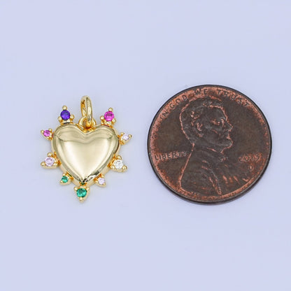 24K Gold Filled 15mm Multicolor CZ Outline Heart Charm | N712