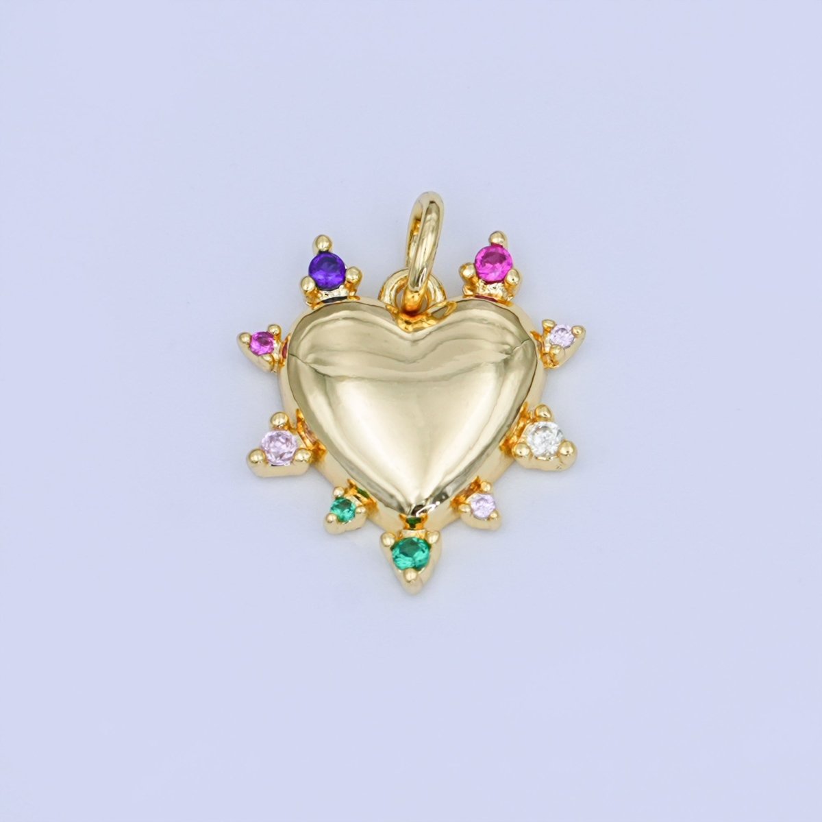 24K Gold Filled 15mm Multicolor CZ Outline Heart Charm | N712