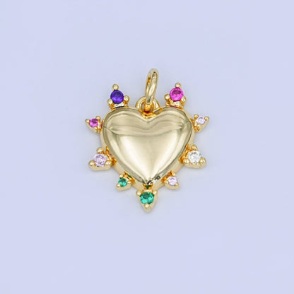 24K Gold Filled 15mm Multicolor CZ Outline Heart Charm | N712