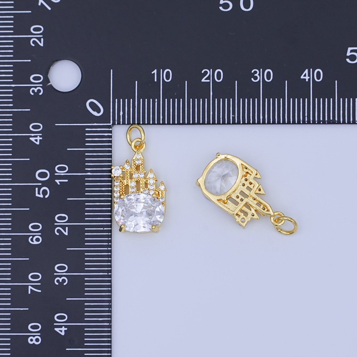 24K Gold Filled 15mm Oval CZ Micro Paved Kingdom Castle Charm | N702