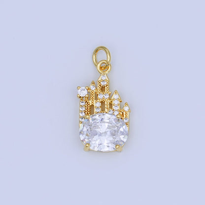24K Gold Filled 15mm Oval CZ Micro Paved Kingdom Castle Charm | N702