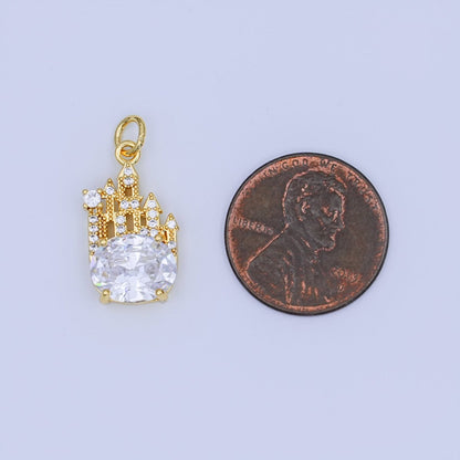 24K Gold Filled 15mm Oval CZ Micro Paved Kingdom Castle Charm | N702