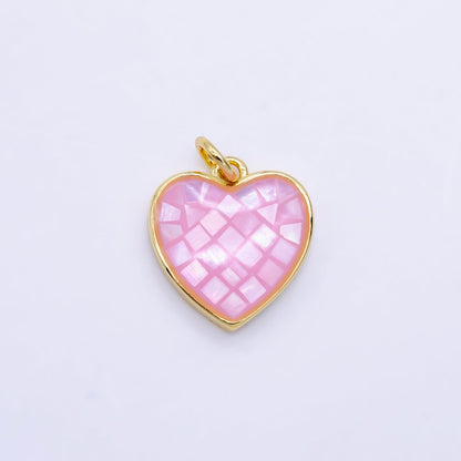 24K Gold Filled 15mm Pink Opal Bezel Heart Charm | D619