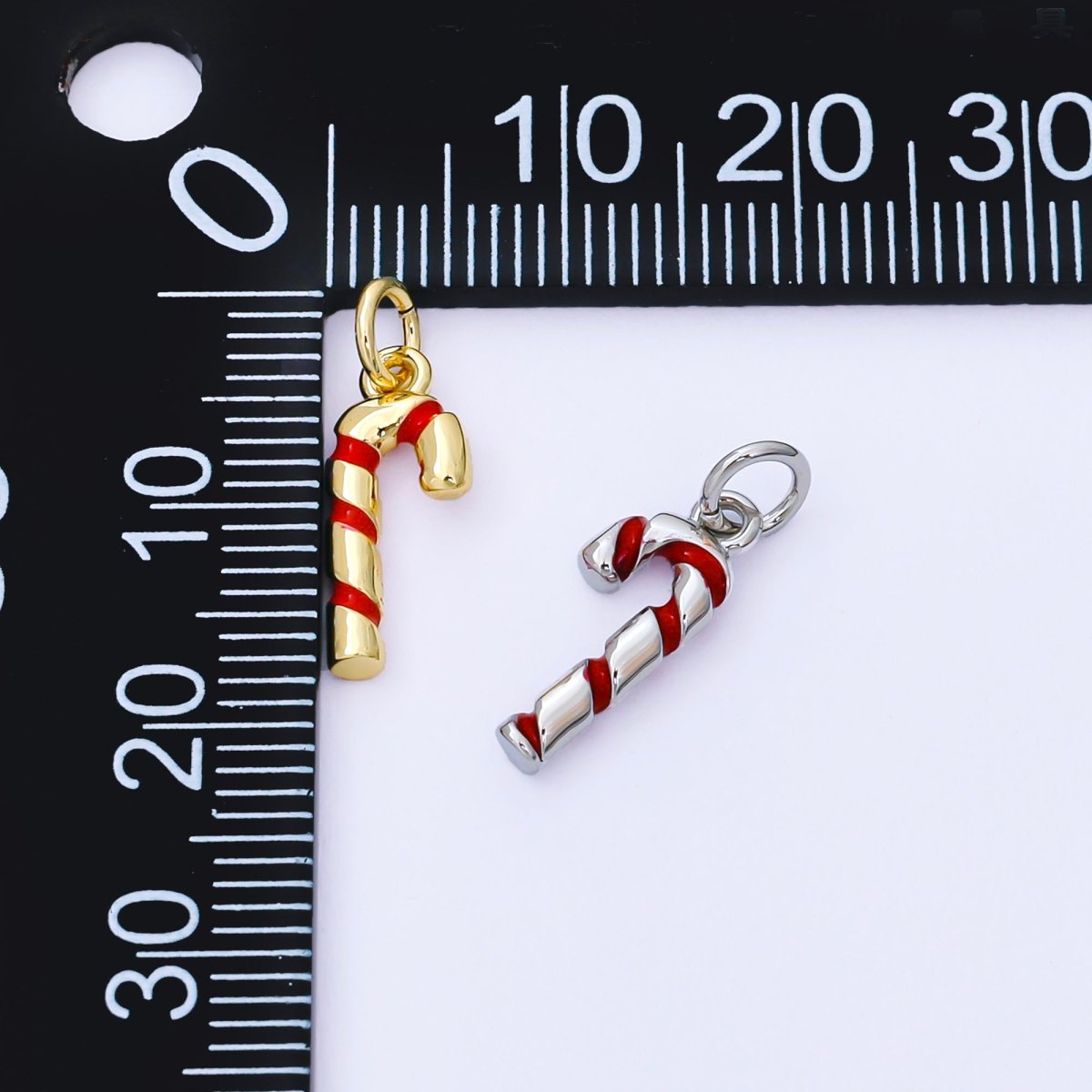 24K Gold Filled 15mm Red Candy Cane Christmas 3D Multidimensional Charm in Gold &amp; Silver | AF1297