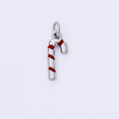 24K Gold Filled 15mm Red Candy Cane Christmas 3D Multidimensional Charm in Gold &amp; Silver | AF1297