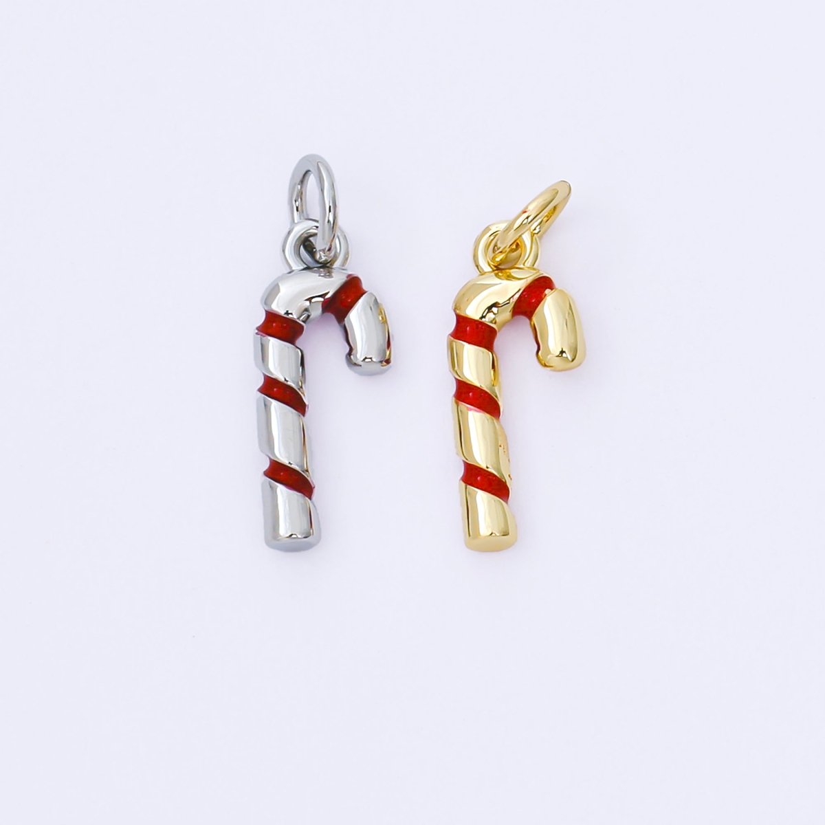 24K Gold Filled 15mm Red Candy Cane Christmas 3D Multidimensional Charm in Gold &amp; Silver | AF1297