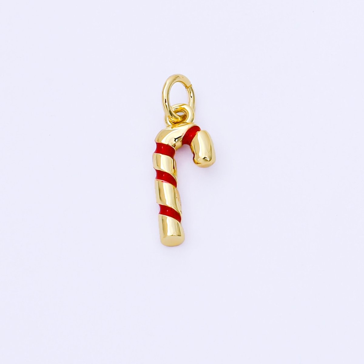 24K Gold Filled 15mm Red Candy Cane Christmas 3D Multidimensional Charm in Gold &amp; Silver | AF1297