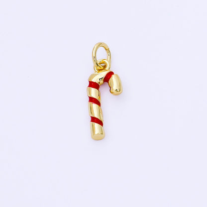 24K Gold Filled 15mm Red Candy Cane Christmas 3D Multidimensional Charm in Gold &amp; Silver | AF1297