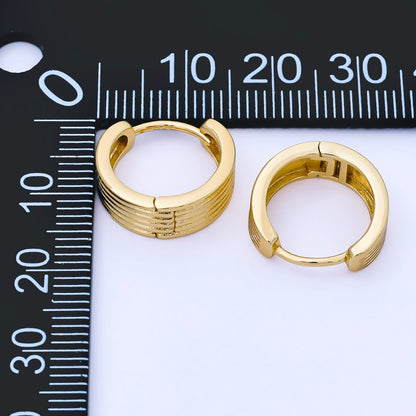 24K Gold Filled 15mm Seamless Striped Dome Huggie Earrings | AB1625